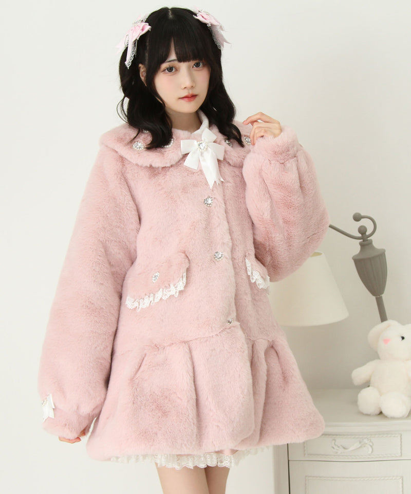 キラキラビジュー襟デザインファーコート