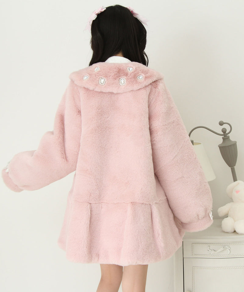 キラキラビジュー襟デザインファーコート