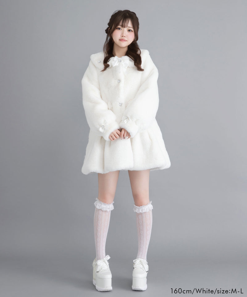 キラキラビジュー襟デザインファーコート