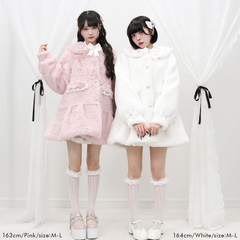 キラキラビジュー襟デザインファーコート