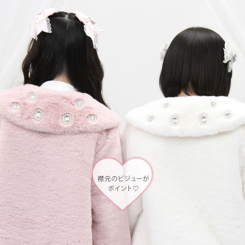 キラキラビジュー襟デザインファーコート