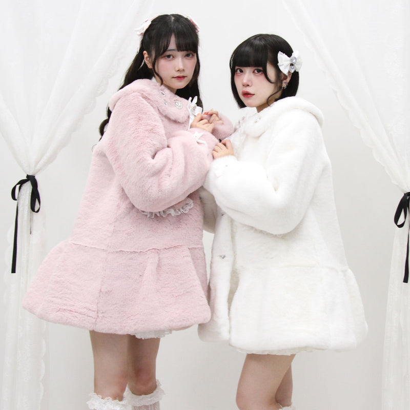 キラキラビジュー襟デザインファーコート