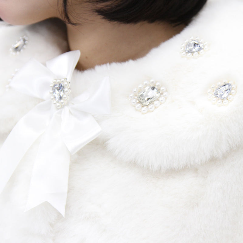 キラキラビジュー襟デザインファーコート