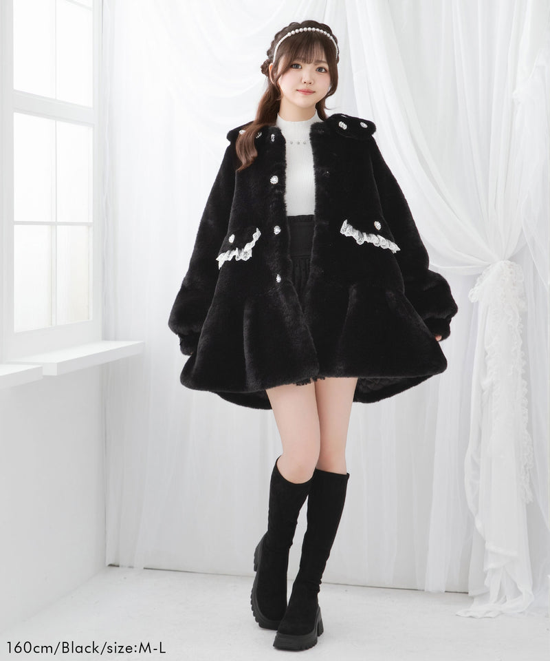 キラキラビジュー襟デザインファーコート