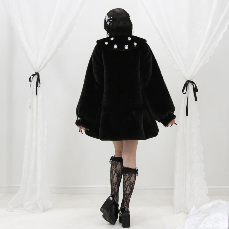 キラキラビジュー襟デザインファーコート