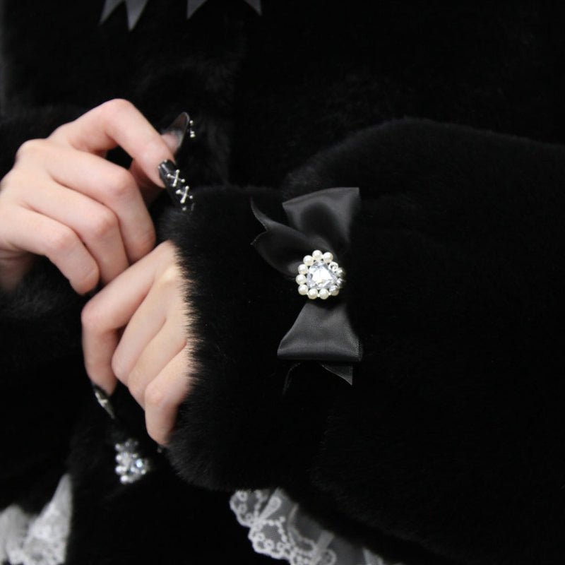 キラキラビジュー襟デザインファーコート