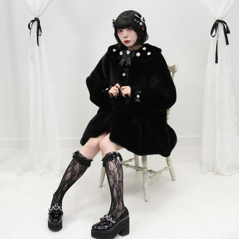 キラキラビジュー襟デザインファーコート