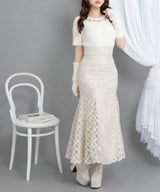 アームウォーマー付ビジューシャギーミニスカートセットアップ3点セット【ニット】