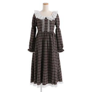 レースフリルクラシカルチェックワンピース