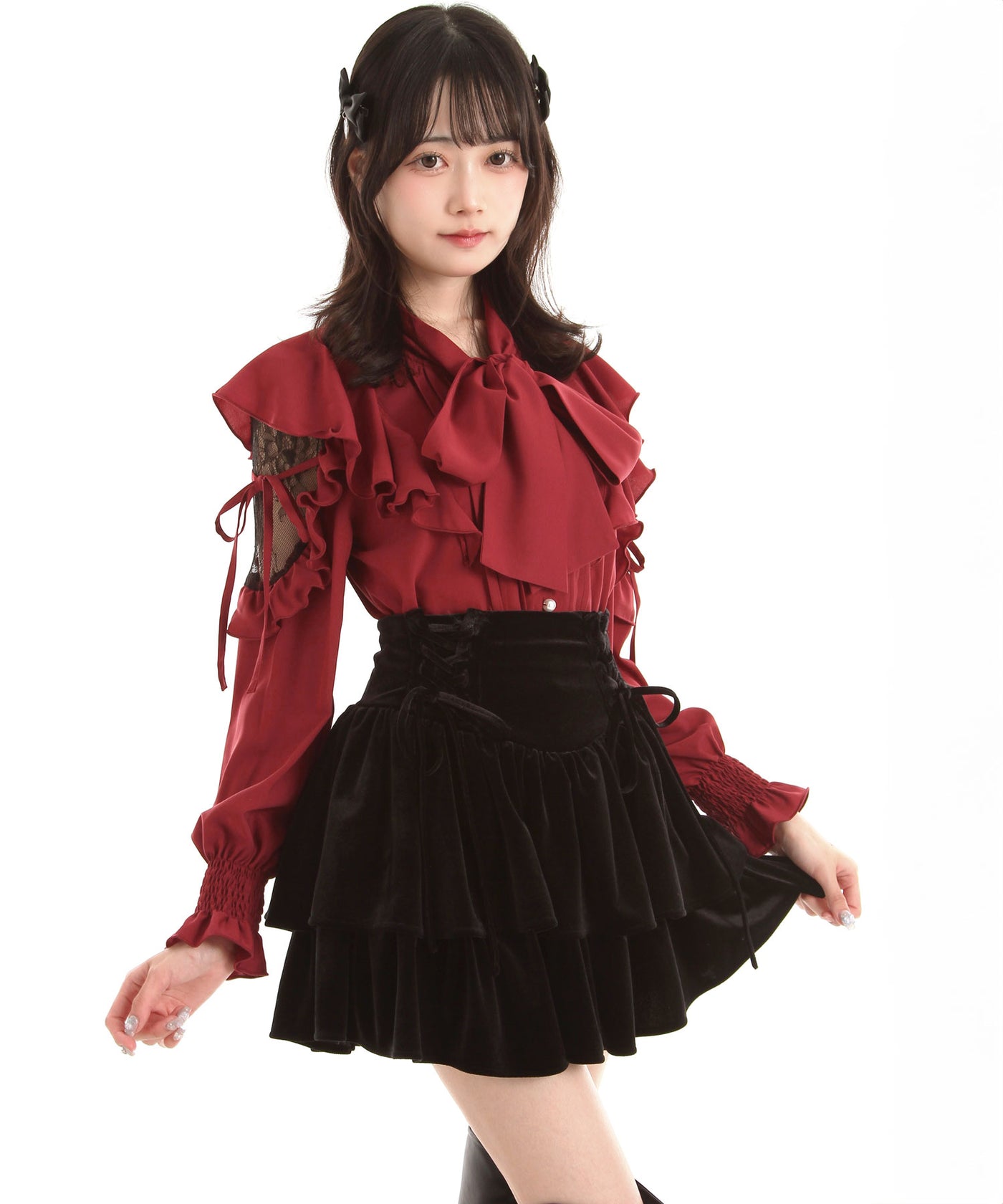 極美品 近年モデル RED VALENTINO フリルスカート ミニスコート ふんわりティアードレーススカート(RED) | VOLCAN&APHRODITE