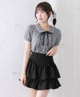 レースアップティアードミニスカート