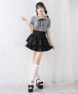 レースアップティアードミニスカート