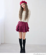 【新春セール】ビジューチェーン付ツイードティアードスカート【大きいサイズ有】