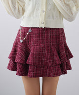 【新春セール】ビジューチェーン付ツイードティアードスカート【大きいサイズ有】