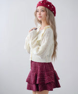 【新春セール】ビジューチェーン付ツイードティアードスカート【大きいサイズ有】