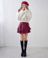 【新春セール】ビジューチェーン付ツイードティアードスカート【大きいサイズ有】