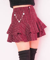 【新春セール】ビジューチェーン付ツイードティアードスカート【大きいサイズ有】