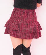 【新春セール】ビジューチェーン付ツイードティアードスカート【大きいサイズ有】