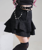 【新春セール】ビジューチェーン付ツイードティアードスカート【大きいサイズ有】