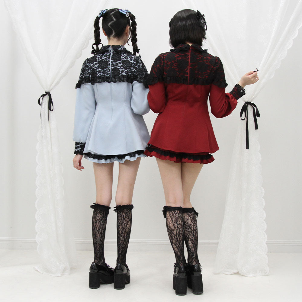Dear my love whip キラハートビジューレースフリルセットアップ キラキラハートビジューレース重ねフリルセットアップ