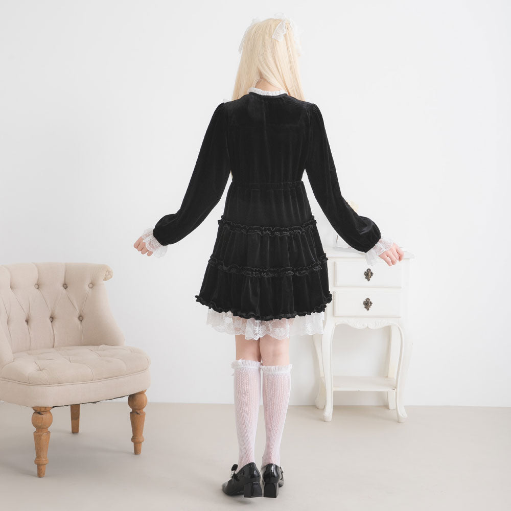 リボンフレアワンピース　夢展望 ヨークフリルハートビジューリボンフレアワンピース