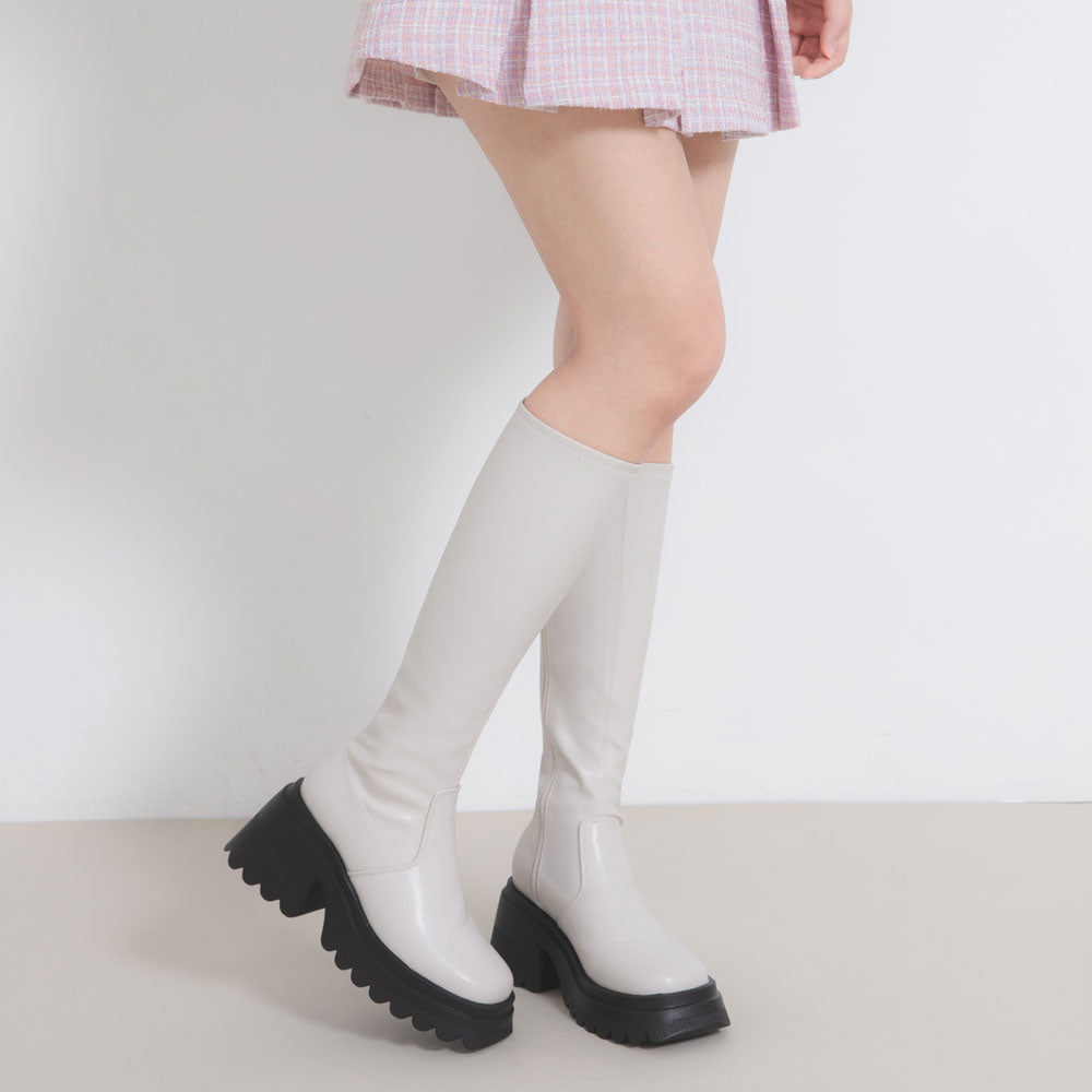 厚底美脚ストレッチフィットロングブーツ 【大きいサイズ有