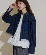 デニムチュール被せショートシャツ