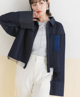 デニムチュール被せショートシャツ