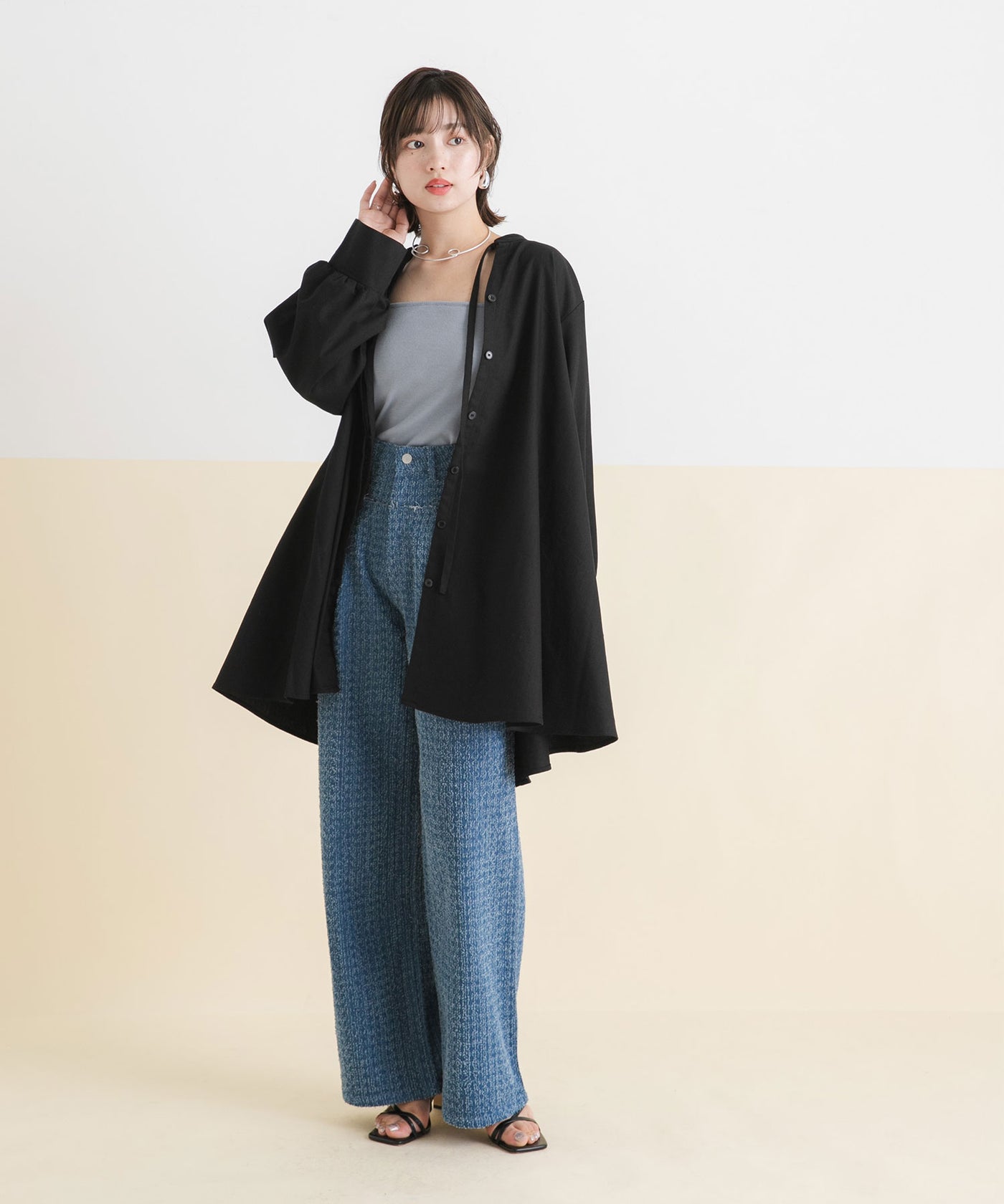 クラッシュデニム切り替えタックパンツ – レディースファッション通販