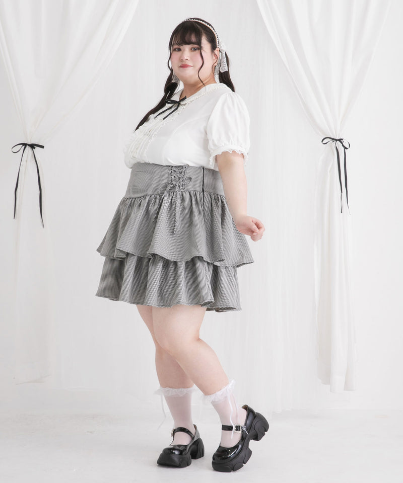 【4L~6L】レースアップコルセットティアードミニスカート
