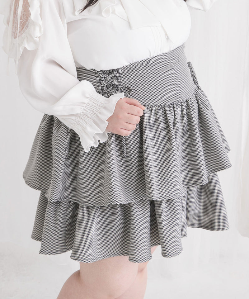 【4L~6L】レースアップコルセットティアードミニスカート