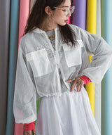 ボリュームスリーブメッシュブルゾン