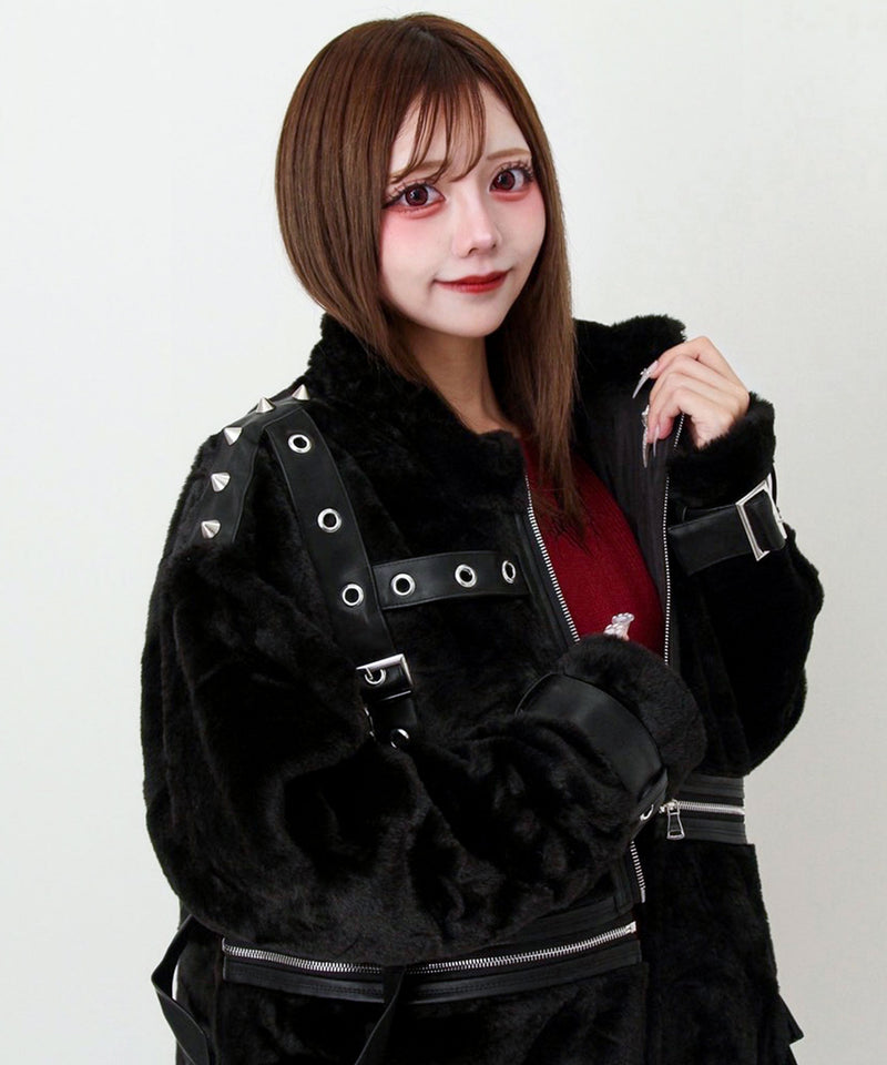 新品　2WAYボンデージファーコート　ユニセックス　地雷系　コート　アウター 2WAYボンデージファーコート – レディースファッション通販の夢展望