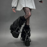 【新春セール】スタッズクロスブレードファーレッグウォーマー