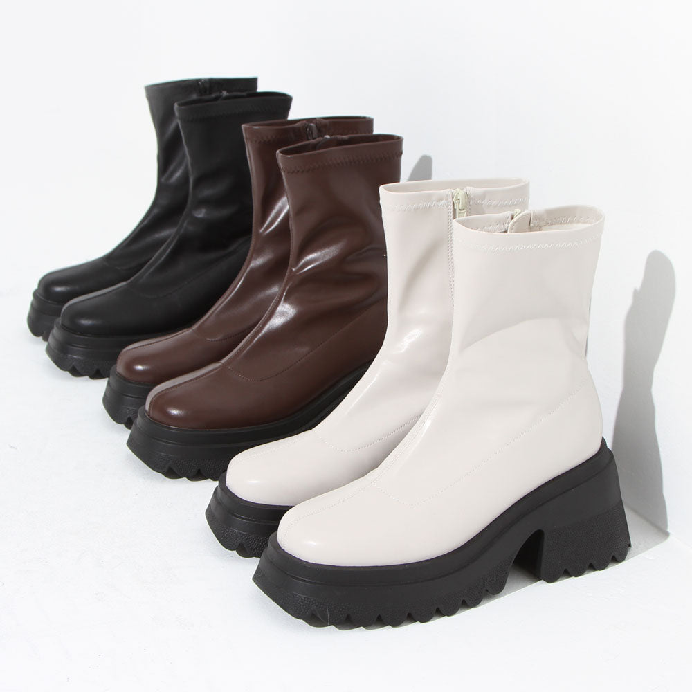 厚底ストレッチフィットショートブーツ 【大きいサイズ有