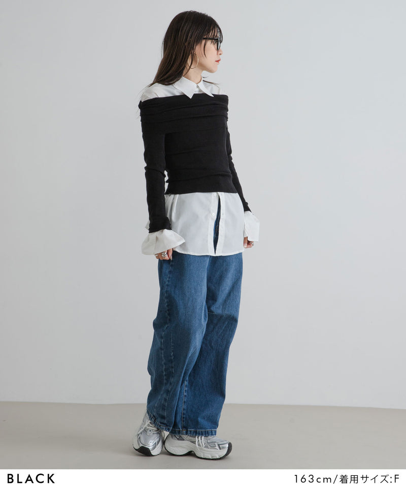 【最上もが着用】くしゅくしゅオフショルプルオーバーニット