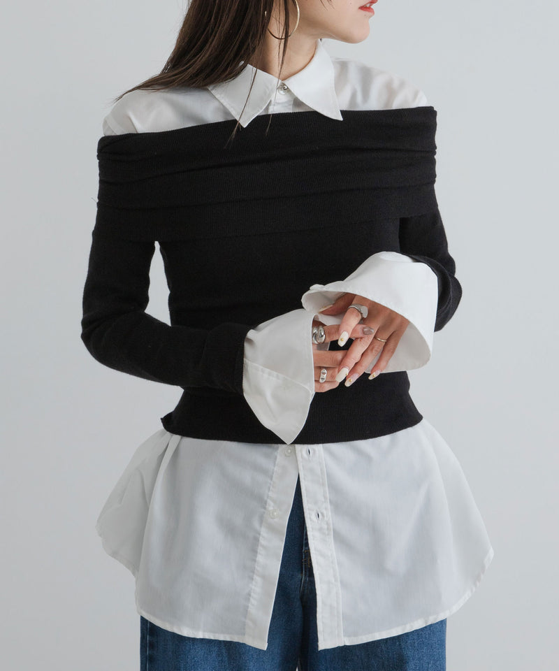 【最上もが着用】くしゅくしゅオフショルプルオーバーニット