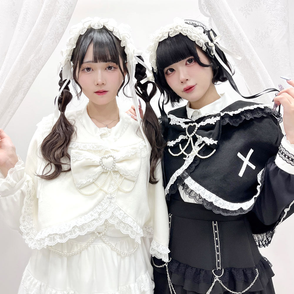 十字架バラレースフリルパールケープ – レディースファッション