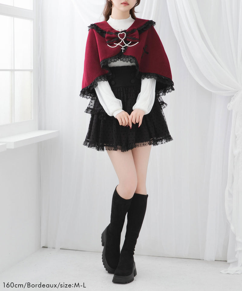 十字架バラレースフリルパールケープ