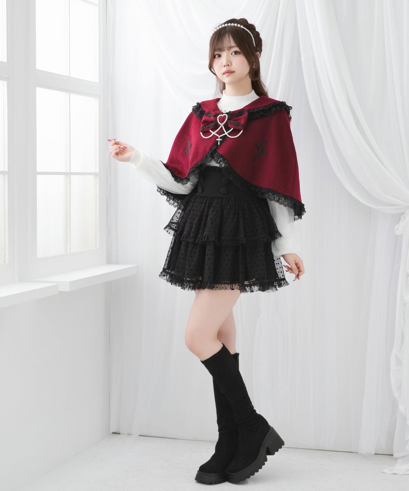 十字架バラレースフリルパールケープ – レディースファッション