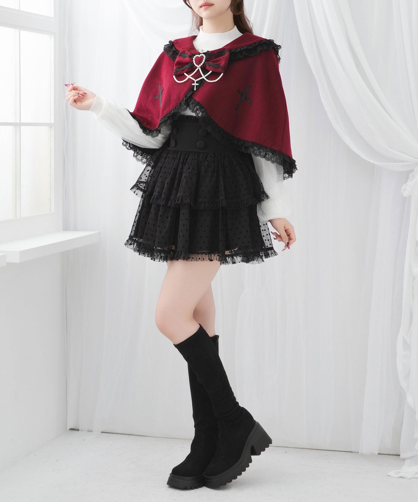 十字架バラレースフリルパールケープ – レディースファッション通販の