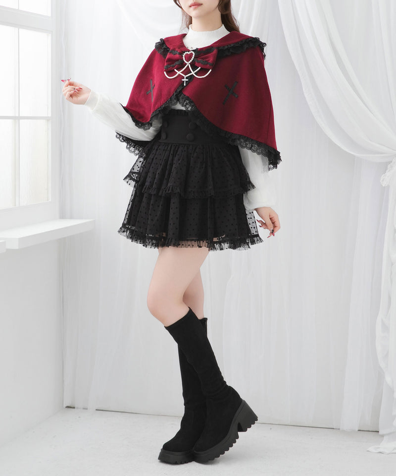 十字架バラレースフリルパールケープ