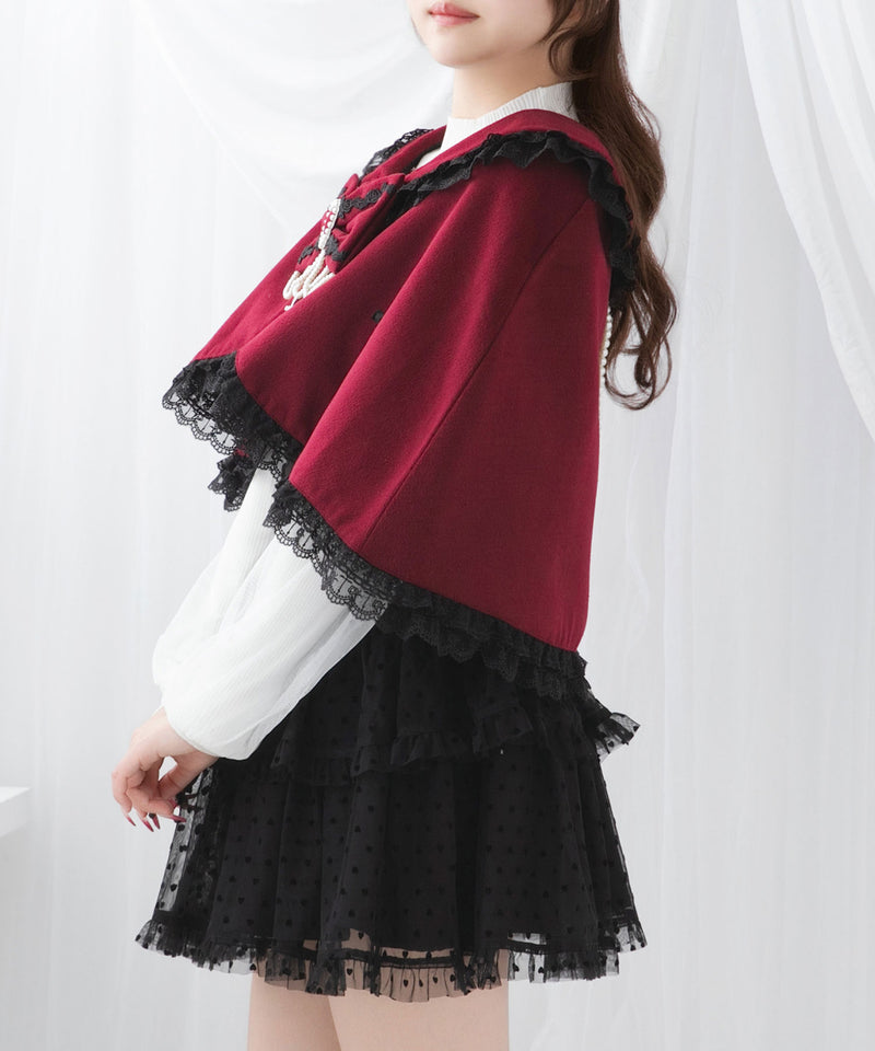 十字架バラレースフリルパールケープ