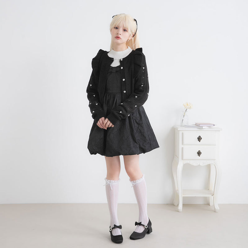 レースフリルカーディガン　パールビジューボタン　ブラック　新品　レトロ レースフリルカーディガン – poláura OFFICIAL ONLINE STORE