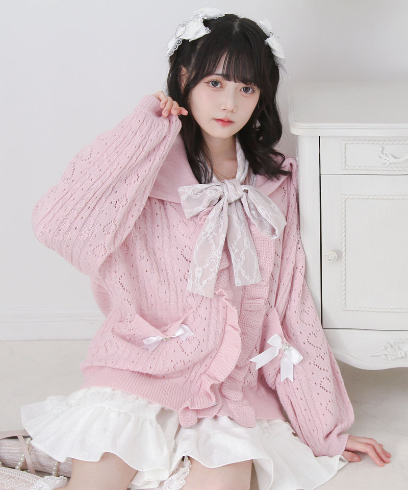 セーラ襟フリルカーディガン【ニット】