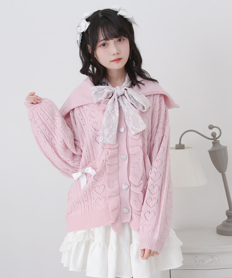 セーラ襟フリルカーディガン【ニット】