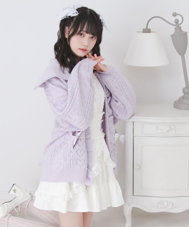 セーラ襟フリルカーディガン【ニット】