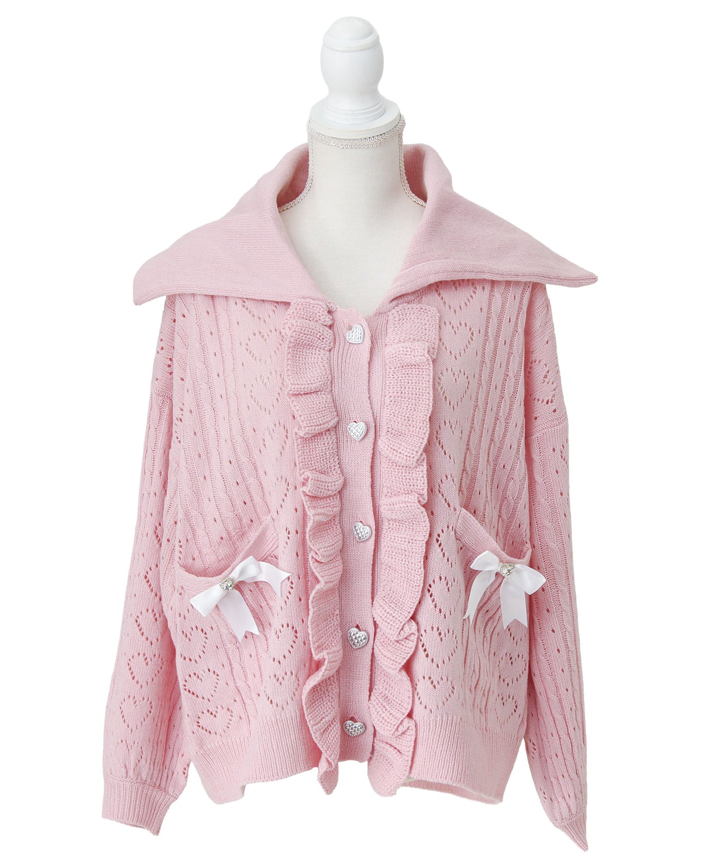 ヴィヴィアン リボンタイ 襟フリル アンゴラ混 ニットカーディガン