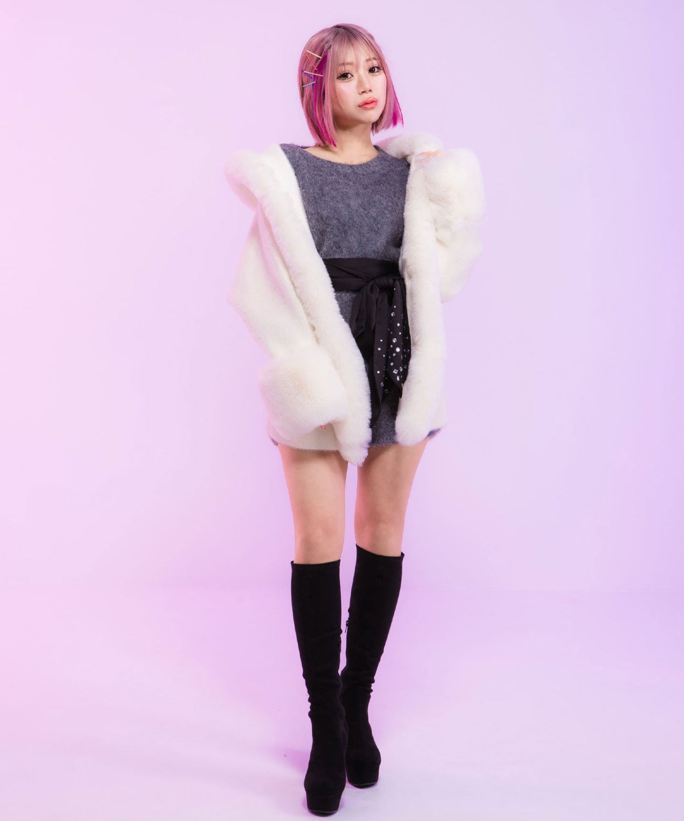 厚底ニーハイブーツ ロングブーツ ハイヒール スエード黒 夢展望y2k平成ギャル 盛れすぎる♡神美脚ブーツ♥Diablebaiser 2022AW ShoesCollection