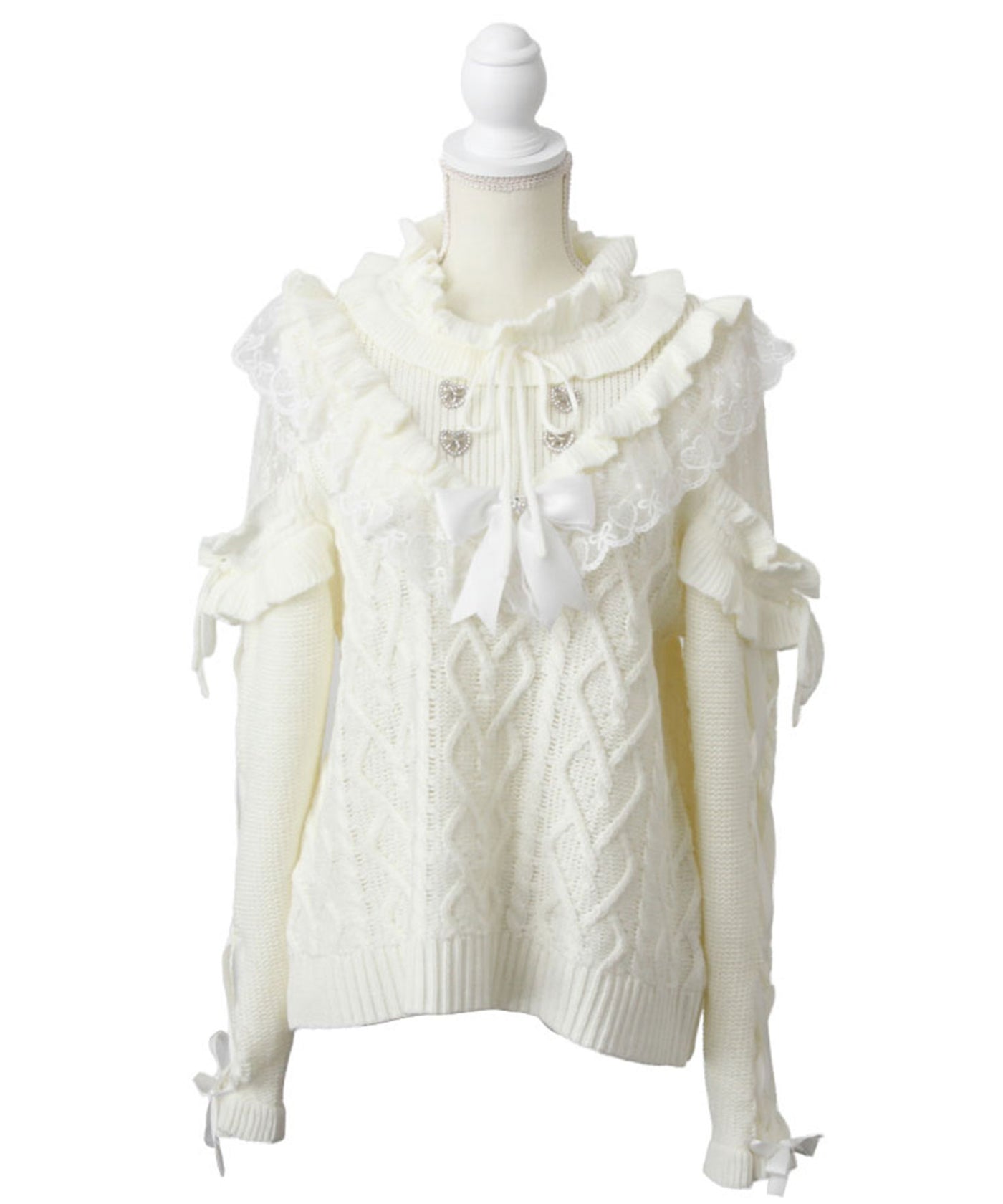 袖レースアップフリルハートビジューニット – レディースファッション